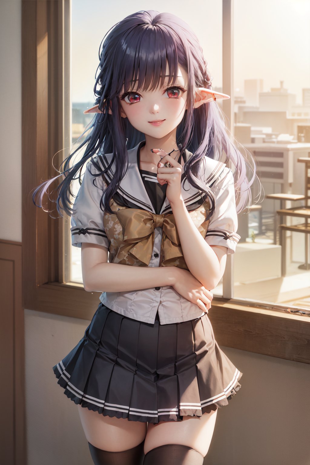 00038-1185902056-(masterpiece, best quality_1.2), , cowboy shot, solo, 1girl, nerine, smile, looking at viewer, (blue hair_1.1), red eyes, school.jpg